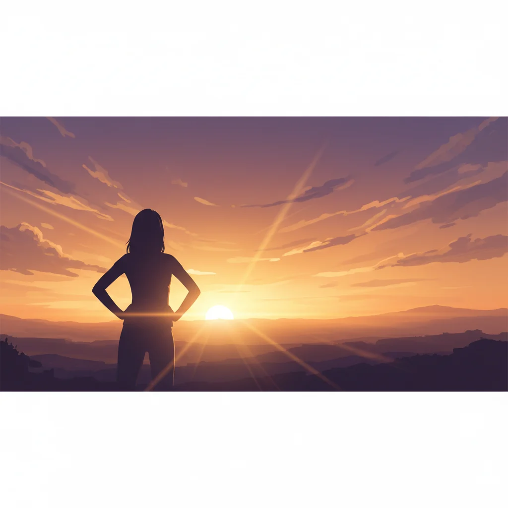 Anoniem silhouet van een vrouwenfiguur bij zonsondergang, symbool voor een actieve leefstijl